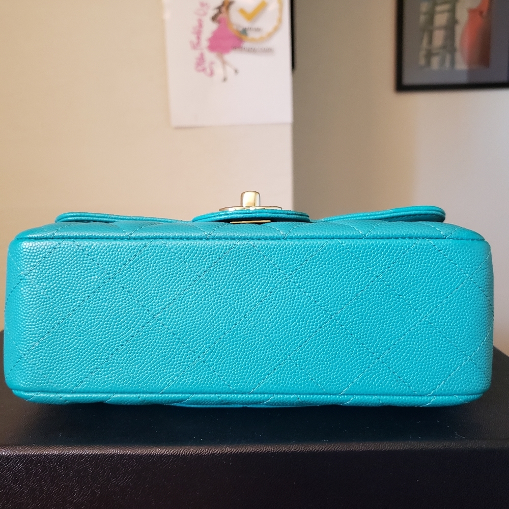 Chanel classic mini turquoise caviar gold hardware bag - Picture 10 of 13